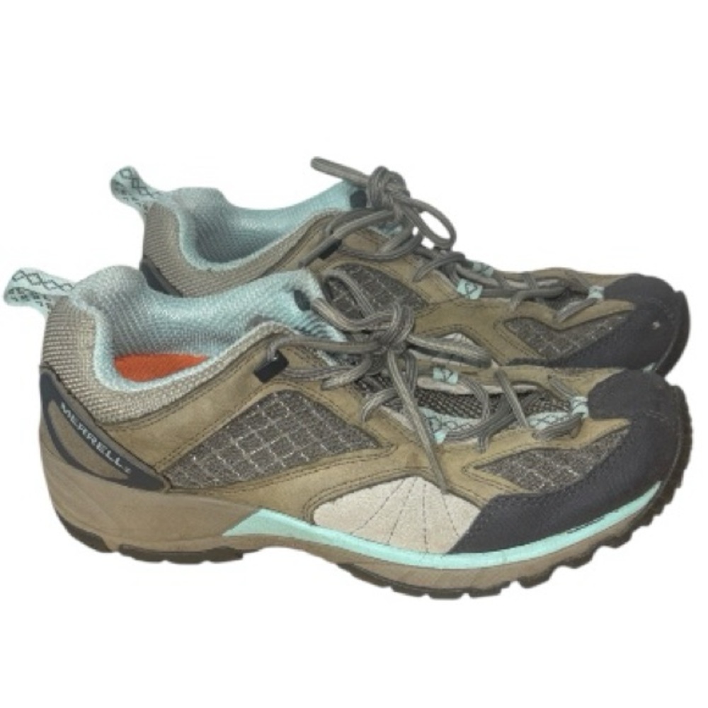 Merrell Avian Light Ventilator Hiking Shoes Grey Teal Vibram Ortholite Size 7.5
